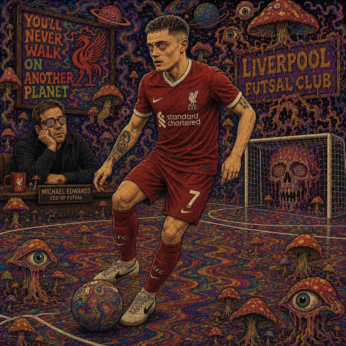 Gombafoci's tweet photo. Nézzük Wirtzet, ahogy próbálkozik a nagypályások között, és csak arra tudunk gondolni, hogy őt a Liverpool futsal csapatába szánta Michael Edwards futballigazgató egy hirtelen ötlettől vezérelve, amikor szoboszlaicsapatának tulajdonosai lemondtak a többklubos modellről… https://t.co/nySBb749YT