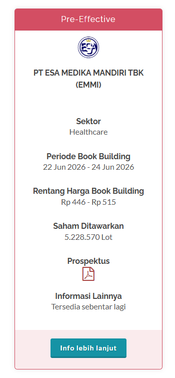 MYasfika's tweet photo. Anjay ada IPO baru guys PT ESA MEDIKA MANDIRI TBK (EMMI). Lets go biasa klo udah parade IPO gini, market berpotensi bullish kembali. Suhu @abidamassi  infokan target TPnya🤪 https://t.co/nvBDt7r6t5