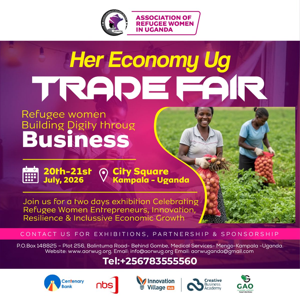 AorwUganda's tweet photo. Save the Date!
The HER ECONOMY UG Trade Fair is coming soon.
Get ready to experience a vibrant showcase of products and services from refugee women-led businesses. 
#HEREconomyUG #RefugeeWomenInBusiness #TradeFairUG #WomenEntrepreneurs #SupportRefugeeEnterprise #CommunityImpact https://t.co/yvGJyxaa7z
