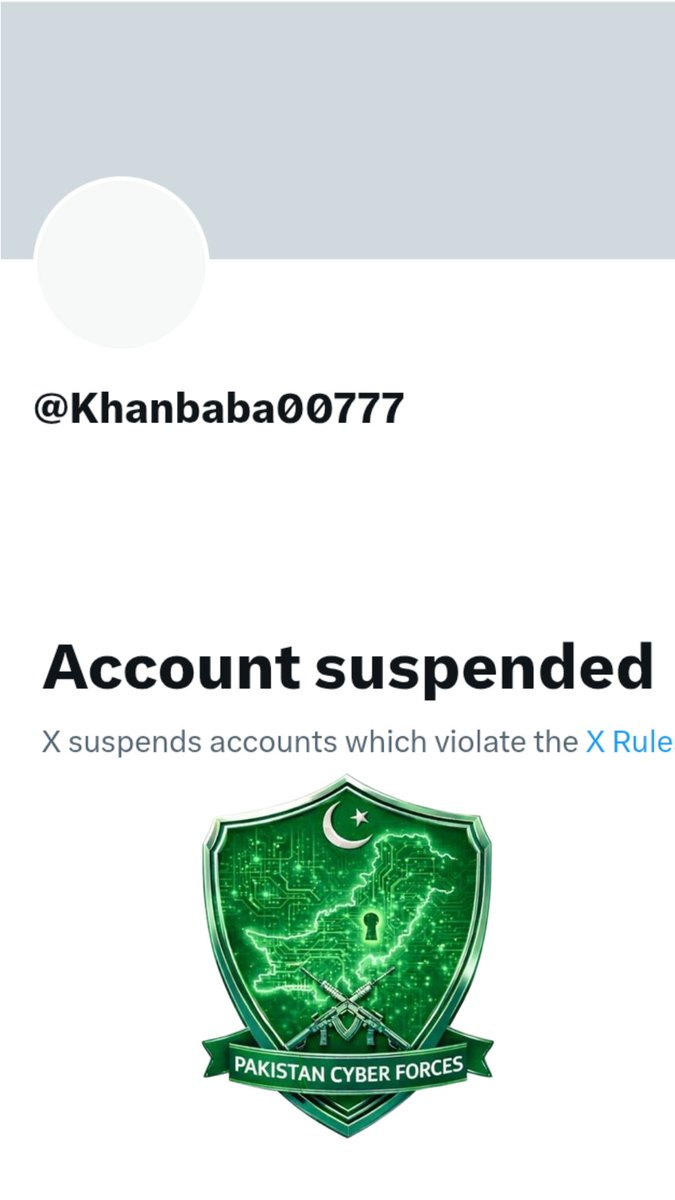 PakCyberforces's tweet photo. 𝐔𝐏𝐃𝐀𝐓𝐄 𝐍𝐎: 01136
 𝐇𝐚𝐧𝐝𝐥𝐞: @Khanbaba00777 
 𝐒𝐭𝐚𝐭𝐮𝐬: 𝐒𝐔𝐒𝐏𝐄𝐍𝐃𝐄𝐃
𝐀𝐜𝐭𝐢𝐨𝐧 𝐁𝐲: @X
 𝐑𝐞𝐩𝐨𝐫𝐭𝐞𝐝𝐁𝐲: @PakCyberforces https://t.co/XRdgfxCnxx