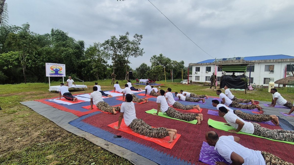 2Diphu's tweet photo. On the occasion of the International Day of Yoga 2026, 20 Battalion CRPF enthusiastically observed the event on 21 June 2026 with the theme "Yoga for Healthy Ageing."at Jiribam, Manipur.
Officers, Subordinate Officers, and Jawans of the Battalion actively participated in the yoga session and performed various yogic asanas and breathing exercises aimed at promoting physical fitness, mental well-being, stress management, and a healthy lifestyle.
The programme highlighted the importance of incorporating yoga into daily life to maintain health, vitality, and resilience at every stage of life. The participants demonstrated great enthusiasm and commitment towards the practice of yoga, reinforcing the message of holistic wellness and healthy ageing.
#InternationalDayOfYoga2026 #IDY2026
#YogaForHealthyAgeing
#Yoga365Campaign
#YogaForWellness #HealthyLifestyle
#CRPF #CRPFIndia