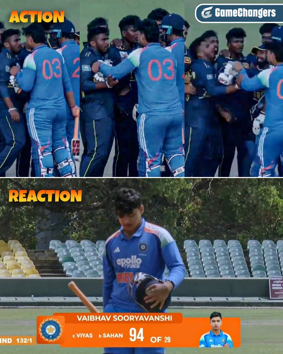 Game_Changerrs's tweet photo. 🔥 In the previous match, Sri Lankan players reportedly told Vaibhav Sooryavanshi, "Go home, kid."

In the Tri-Series final, he let his bat do the talking with a sensational 94 off just 29 balls. 🏏💥

[Vaibhav Sooryavanshi, Team India, IND A vs SL A] https://t.co/WiNPTsYHA5