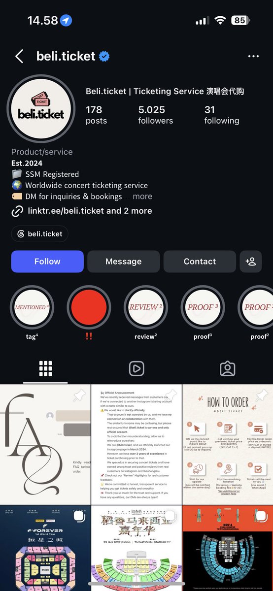 juyeonpie's tweet photo. Guys hati2 ya sama akun @by.beli.ticket di instagram. Mereka jual harga tiket bts arirang jakarta dgn fee rendah terus pas di stalk feed dan highlightnya ada ngambil proof dari akun jastip luar negri @beli.ticket https://t.co/LLEywjMDps