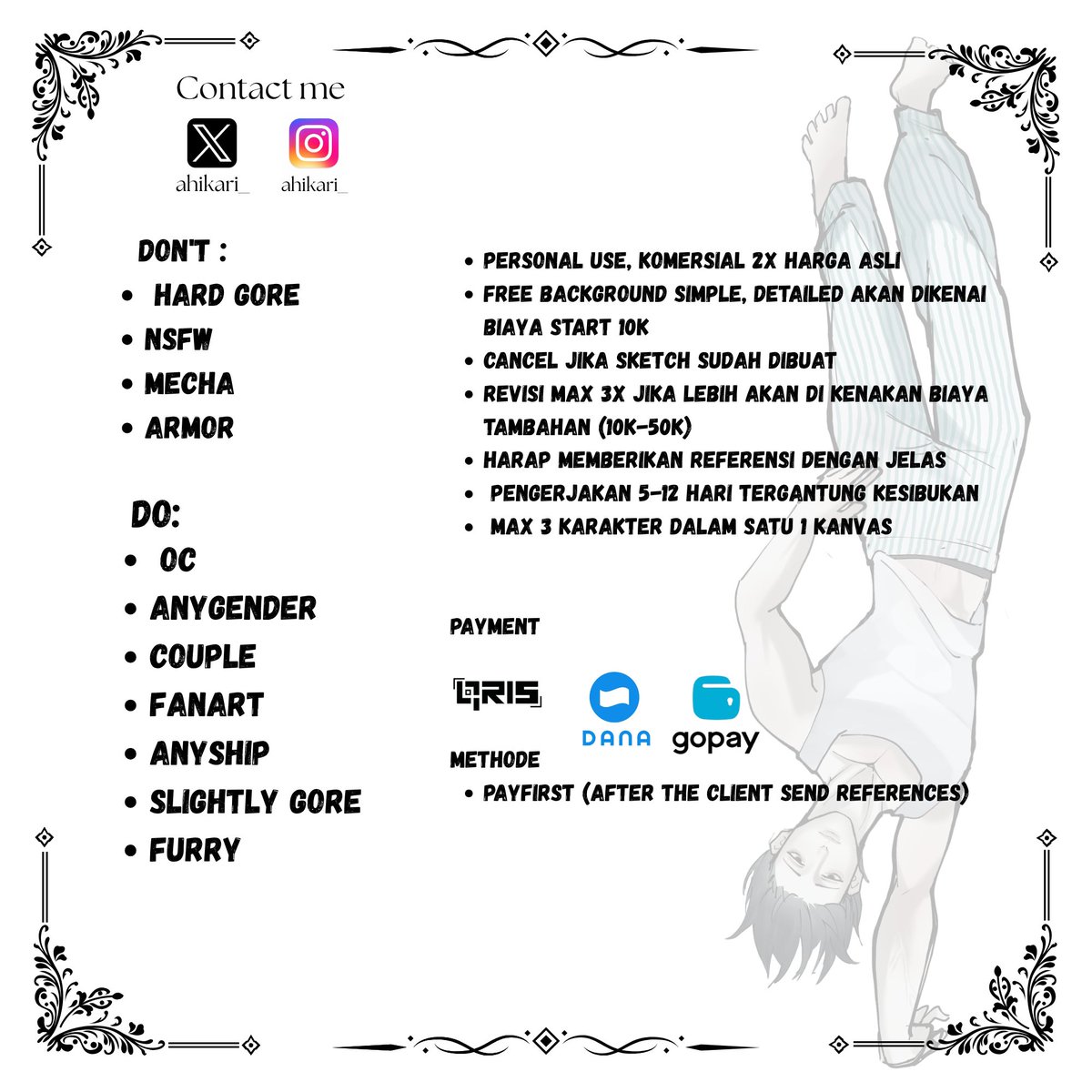 ahikari_'s tweet photo. Hellow semuanya, buka local commission dulu nih ✨🎨

5 SLOTS ONLY

💸 Payment via QRIS, Dana, GoPay, atau ShopeePay 
just hit my DM if interested 📩✨

Mention me after dm

RTs &amp; shares are highly appreciated! Thank you so much 🫶💕

#artcommision #zonauang #commissionopen https://t.co/qZUUwTYnaE
