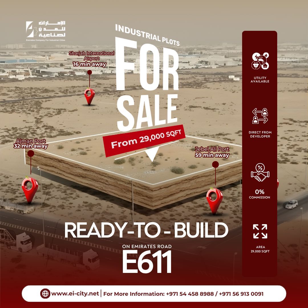 EmiratesIndCity's tweet photo. Ready-to-Build Industrial Plots, available 0% Commission | Direct from Owner
on Emirates Road E611

+971 54 458 8988 | +971 56 913 0091
https://t.co/FmWY3P8ZQL

Limited plots available. Inquire now before they’re gone!

#SmartInvestment #IndustrialPlots #UAE #EmiratesRoad #E611 https://t.co/eQhMstWbcf