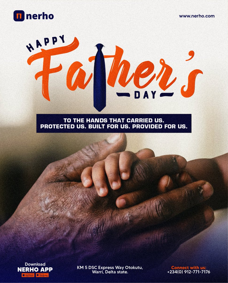 nerhoHQ's tweet photo. To the hands that carried us, protected us, and built for us. Happy Father's Day to all the incredible fathers and providers out there! Thank you for anchoring our lives and lighting the way. 🧡💙

#FathersDay #HappyFathersDay #Nerho https://t.co/ohTyhbj7LU