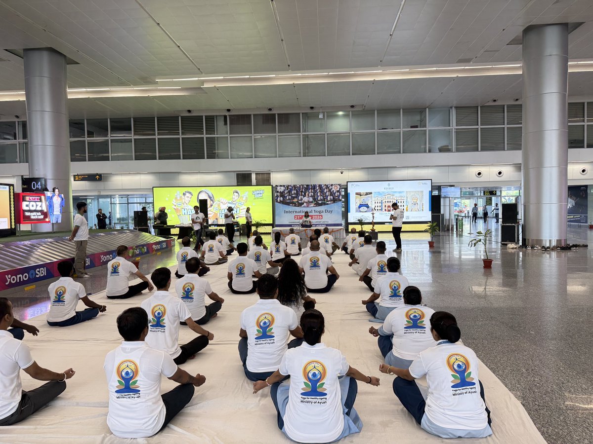 ixcairport's tweet photo. On #InternationalDayOfYoga, the Chandigarh International Airport family came together to celebrate a practice that unites body, mind and spirit, reminding us that every meaningful journey begins from within.

#YogaDay2026 #CHIAL #PassengerFirst #YatriSuvidhaDiwas #ChandigarhAirport  #BestAirport #MinistryofCivilAviation #SBSIAirport #BetterEveryday  #PassengerSafety  #StakeholderEngagement #TeamworkInAction #SmartAirport #ChandigarhFM #CityFM #CityFM1044 #RadioChandigarh #IEMs 

@vipinkumarIAS @AAI_Official @RamMNK @PbGovtIndia @ManishTewari @kang_malvinder @MoCA_GoI @CMOPbIndia @cmohry @CsPunjab @csharyana @mygovindia @PIB_India @dc_chd @dcpkl1 @dcmohali @ssptfcchd @hkbabla @AmarjitJeeti
