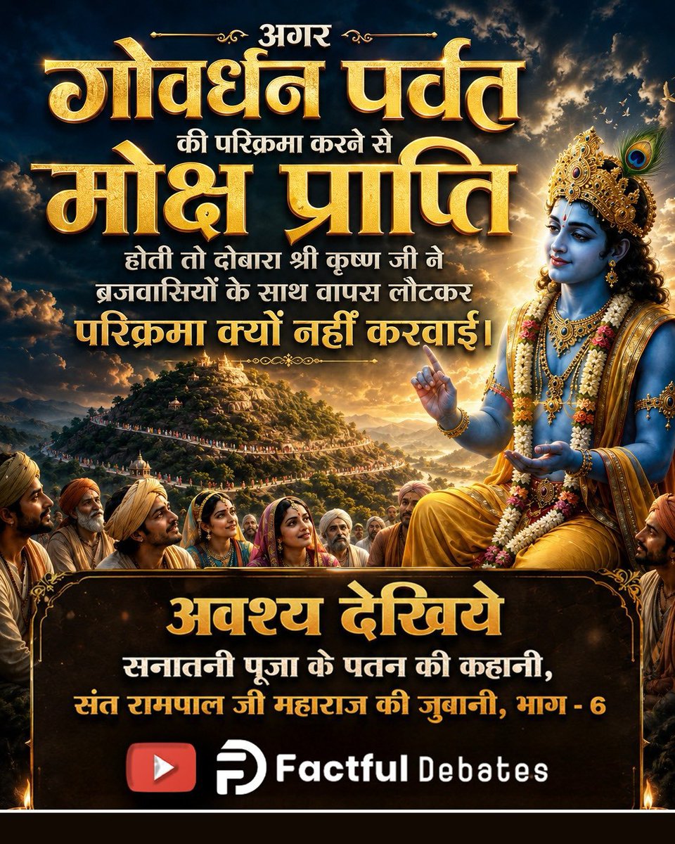 SurenderDaas3's tweet photo. #गोवर्धनपरिक्रमा_केअनसुनेरहस्य
गीता में बार-बार कहा गया "सच्चे भगवान की पूजा करो", आखिर वह सच्चा भगवान कौन है?
जानने के लिए अवश्य देखिए सनातनी पूजा के पतन की कहानी, संत रामपाल जी महाराज की जुबानी, भाग-6 Factful Debates यूट्यूब चैनल पर
🌹🌹🌹🌹🌹🌹
Factful Debates YtChannel https://t.co/dXUKpe2waM