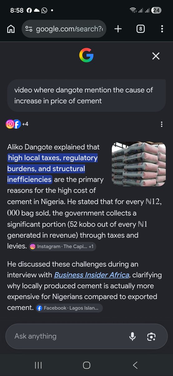 AlexanderAnayo's tweet photo. @brightexeva12 @Ol0ye You guys like arguing on a cheap sentiment. Dangote has once confirm that the increasing price of cement is as a result of governments huge tax. https://t.co/c3GYZx4HuN