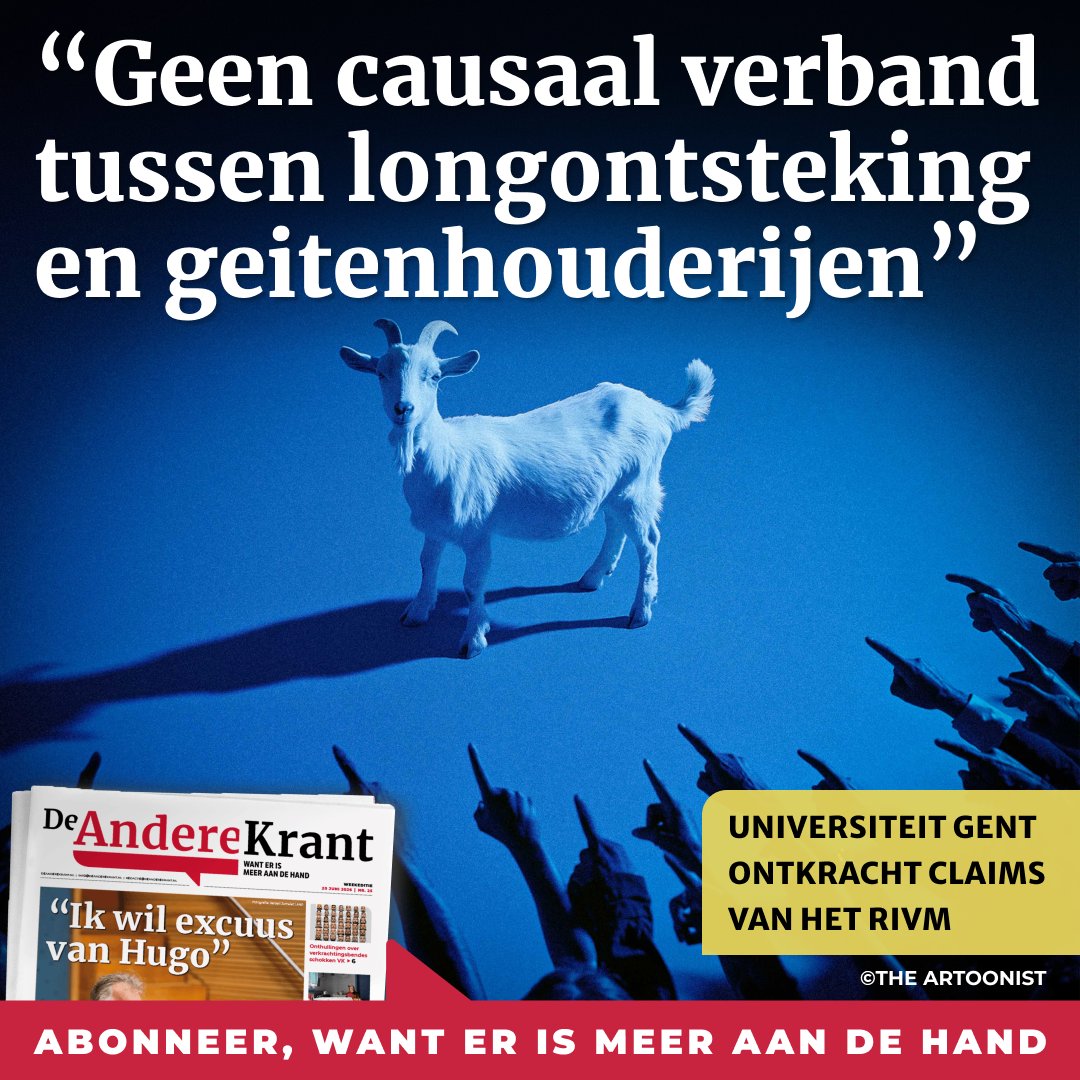 AndereKrant's tweet photo. “Meer longontstekingen nabij geitenhouderijen, bacteriën mogelijke verklaring”, staat op de site van het RIVM. Al jarenlang horen Nederlanders dat het gevaarlijk is in de buurt te wonen van een geitenhouderij. Provincies voerden zelfs geitenstops in en honderden houderijen werden beperkt in hun uitbreidingsmogelijkheden. De Universiteit Gent heeft recent in een rapport gehakt gemaakt van de claims van het RIVM. Geitenhouder Clint Veelers vermoedt dat er meer achter zit. “Ze zijn bang voor een vrije sector. Daarom hangen ze er een kaartje van volksgezondheid aan.”

Lees dit gratis artikel: https://t.co/kuqmkNM5sx