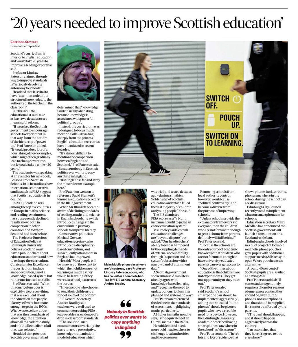 RealStephenKerr's tweet photo. Professor Lindsay Paterson’s verdict in today’s @scotonsunday could not be clearer. After nearly 20 years of SNP control, Scotland’s education system is in such decline that it could take decades to repair the damage.

The Scottish Conservatives fought the election with a clear plan to restore discipline, back teachers, raise standards, ban mobile phones in classrooms and put knowledge back at the heart of education.

The SNP’s legacy is falling attainment, failing standards and squandered opportunities for a generation of young people. This has been nothing short of  managed decline. To say it isn’t good enough is an understatement.