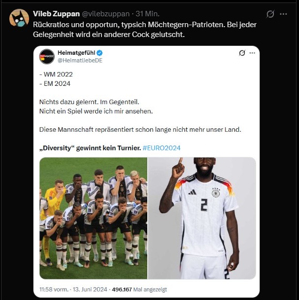 MarijanCrnekovi's tweet photo. @HeimatliebeDE Diese peinliche Kehrtwende, die zu Zeit von vielen rechten Patridioten vollzogen wird, war abzusehen. Die Rechtfertigung dafür: "Das ist menschlich." hat einen bitteren Beigeschmack, wenn sie von unmenschlichen Rassisten kommt. https://t.co/HUnoPDO8sd