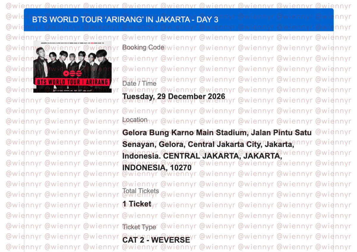 wiennyr's tweet photo. WTS TIKET BTS WORLD TOUR 'ARIRANG' IN JAKARTA

🎟️ CAT 2 DAY 3 (1 tix) — 3,5jt (nego)
— inc fee jaswar &amp; membership

✅ ARMY &amp; serious buyer only
✅ cod venue dp 50% / fullpay
✅ diurus sampai tiket fisik
✅ proof ticket, tukeran wa/ig, etc

n.) dijual karena aku udah upgrade sect https://t.co/t0PTiI5aK4