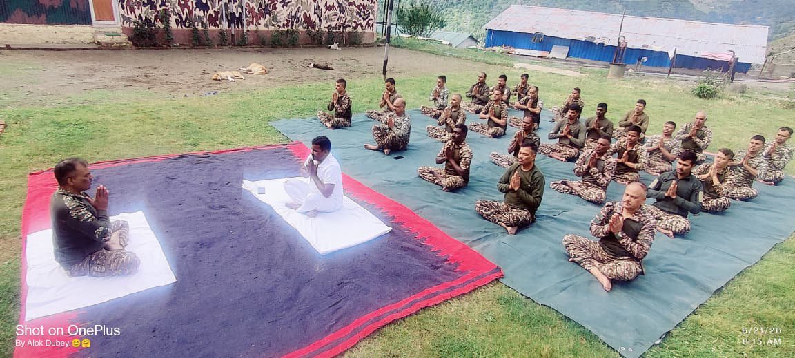 commandant152's tweet photo. 🧘‍♂️ International Yoga Day 2026
21 June 2026, personnel, families of B/152 Bn CRPF enthusiastically participated in 12th IYD at Qazikund, J&amp;K.  Event celebrated theme “Yoga for Healthy Ageing”, reaffirming the Force’s commitment to holistic development. https://t.co/ODX533ickm