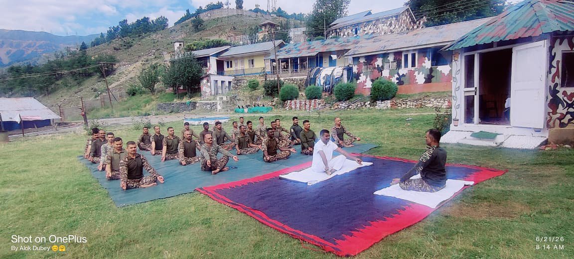 commandant152's tweet photo. 🧘‍♂️ International Yoga Day 2026
21 June 2026, personnel, families of B/152 Bn CRPF enthusiastically participated in 12th IYD at Qazikund, J&amp;K.  Event celebrated theme “Yoga for Healthy Ageing”, reaffirming the Force’s commitment to holistic development. https://t.co/ODX533ickm