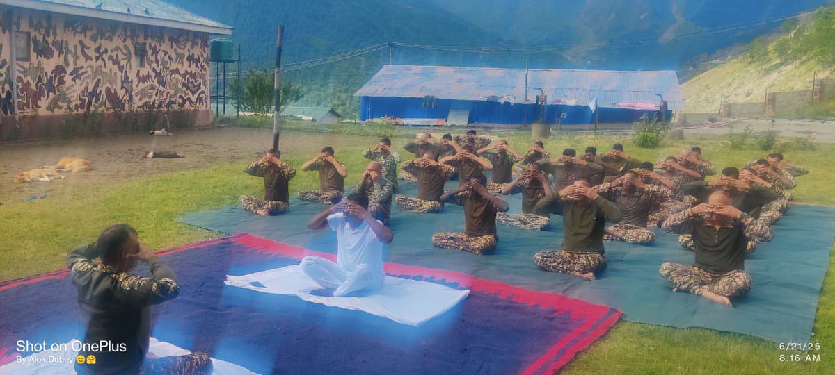 commandant152's tweet photo. 🧘‍♂️ International Yoga Day 2026
21 June 2026, personnel, families of B/152 Bn CRPF enthusiastically participated in 12th IYD at Qazikund, J&amp;K.  Event celebrated theme “Yoga for Healthy Ageing”, reaffirming the Force’s commitment to holistic development. https://t.co/ODX533ickm