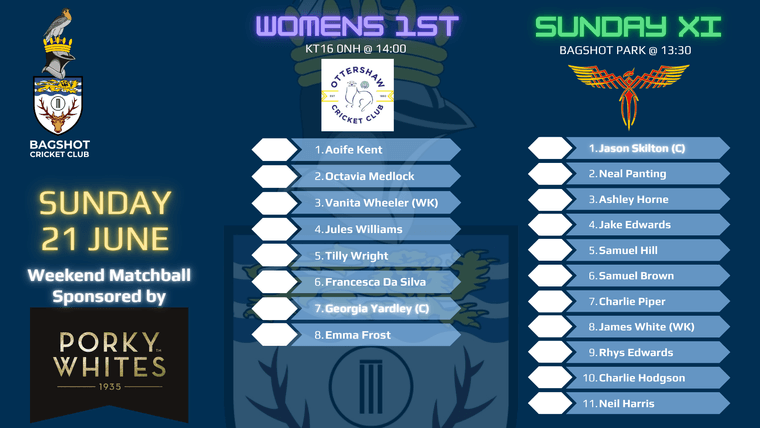 BagshotCC's tweet photo. Sunday Fixtures

Weekend Matchball Sponsor PORKY WHITES!
https://t.co/srct90cImE
https://t.co/ZfEeWUZOC6 https://t.co/5a05ZpPTNO
