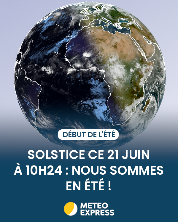 MeteoExpress's tweet photo. 🌍 Le solstice vient de se produire ce dimanche 21 juin à 10h24 : nous sommes officiellement en été ! C'est le jour où l'hémisphère nord reçoit le plus de lumière et le jour le plus court dans l'hémisphère sud. 🌞 https://t.co/Y7vs23Mq7n