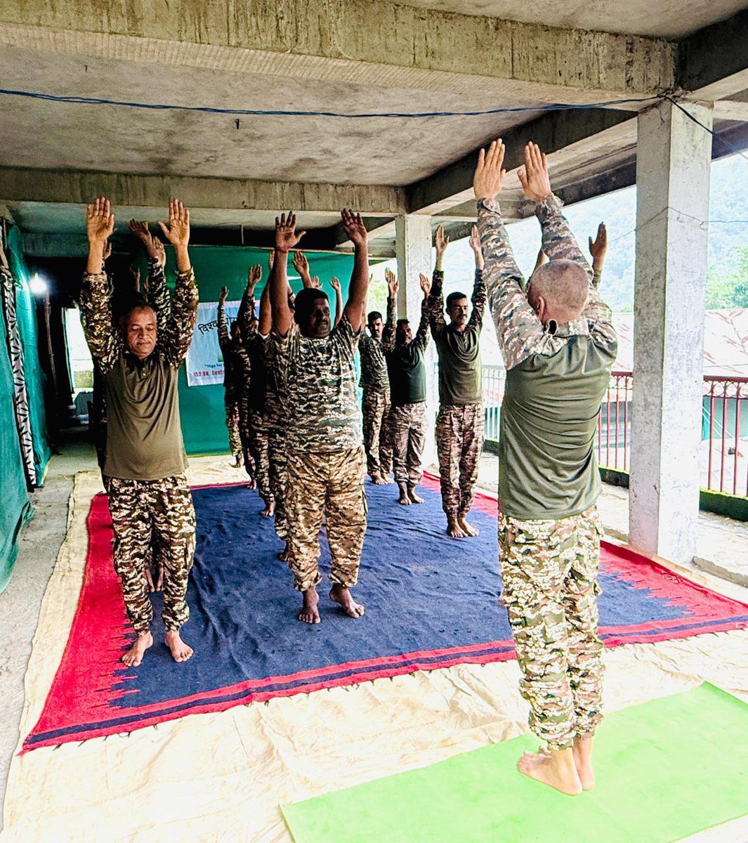 commandant152's tweet photo. 🧘‍♂️ International Yoga Day 2026
21 June 2026, personnel, families of C/152 Bn CRPF enthusiastically participated in 12th IYD at Awang Sekmai, Imphal West, Manipur.  Event celebrated theme “Yoga for Healthy Ageing”, reaffirming the Force’s commitment to holistic development. https://t.co/diguvESp2z