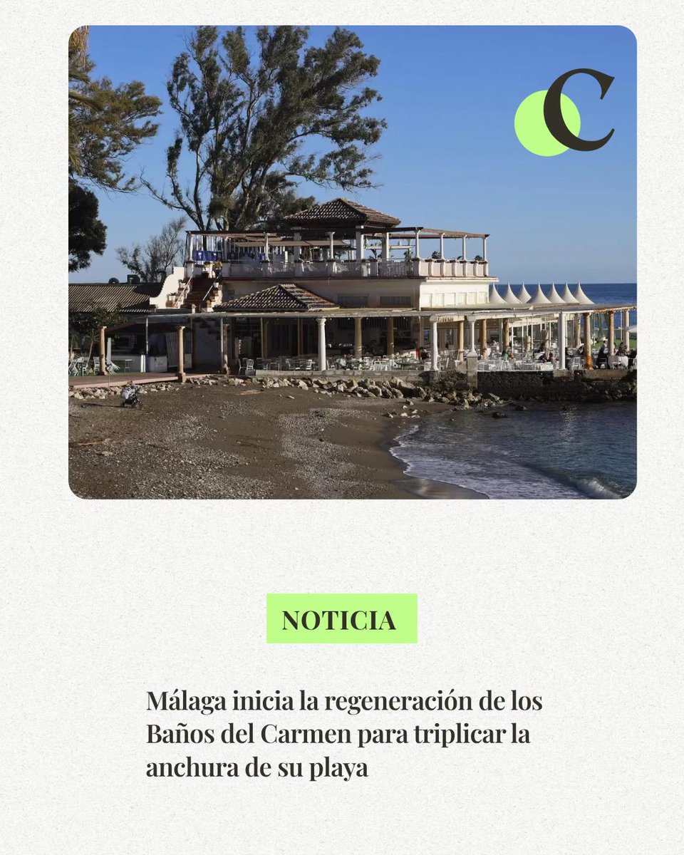 CronicaAnd's tweet photo. 🏖️ Málaga comenzará el 22 de junio las obras de regeneración de la playa de los Baños del Carmen, una actuación que permitirá ampliar su anchura de unos 10 metros a cerca de 37 metros. El proyecto, con una inversión superior a cinco millones de euros, busca mejorar la superficie útil de arena y recuperar uno de los espacios más emblemáticos del litoral malagueño.

#Málaga #BañosDelCarmen #MedioAmbiente

🔗 https://t.co/V8iaVDqg5y
