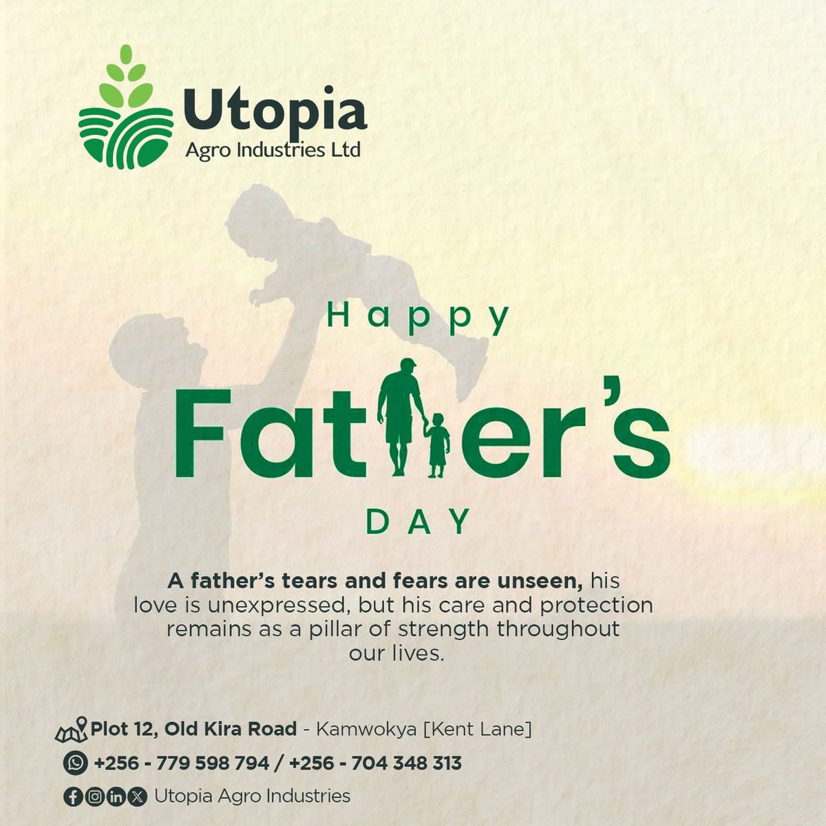 UtopiaAgro's tweet photo. Happy Father's Day!

A father's tears and fears often go unseen, and his love may go unexpressed but his care and protection remain a pillar of strength throughout our lives.

#Father #FathersDay https://t.co/3VFxSUbhMm