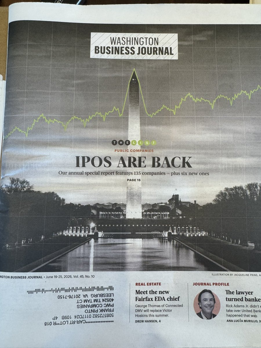 franklpinto's tweet photo. @WBJonline cover -  “IPO’s ARE BACK”  and also includes Top Public Companies in DC (ranked by @WBJonline ) $fnma $fmcc. Fun Sunday / Father’s Day reading. https://t.co/akIEnpDjpH