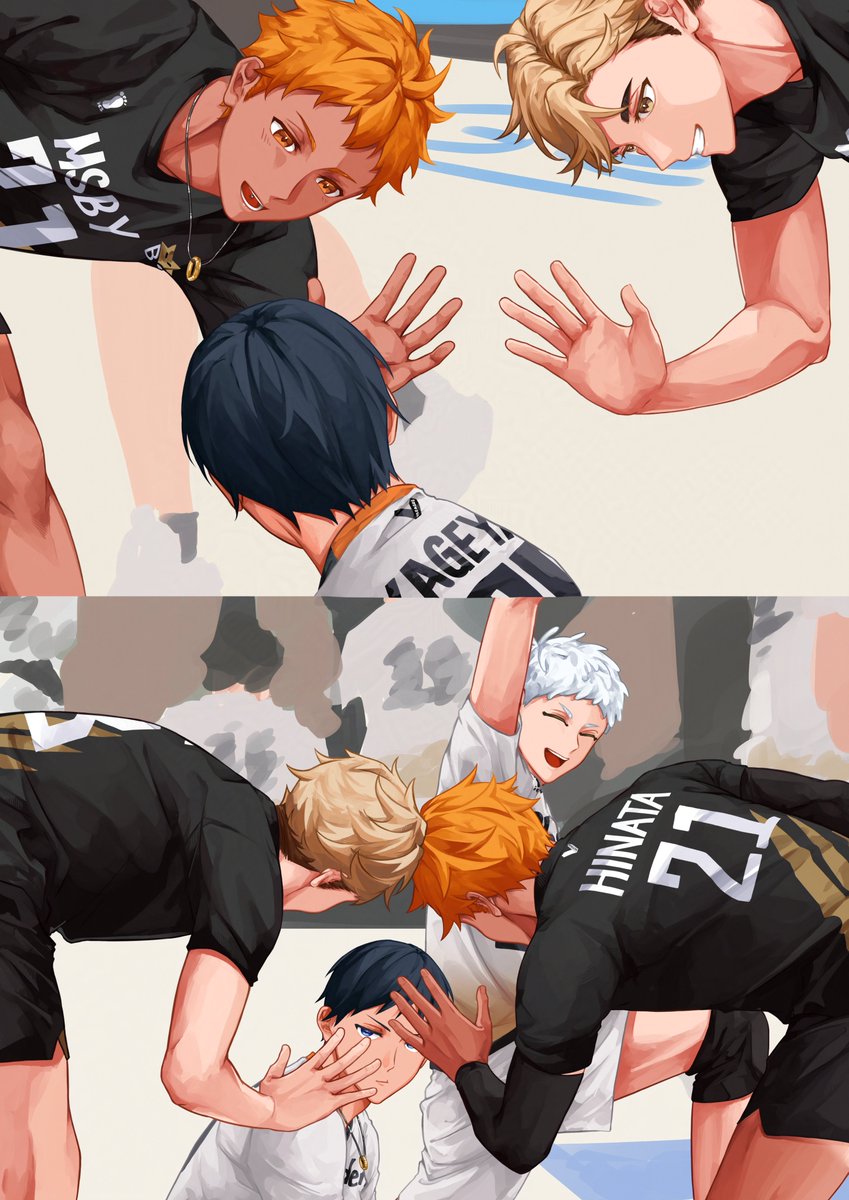 puruppiru's tweet photo. msby and adlers shenanigans (if you squint theres kagehina) 

#ハイキュウ https://t.co/hPyZ4MoHL4