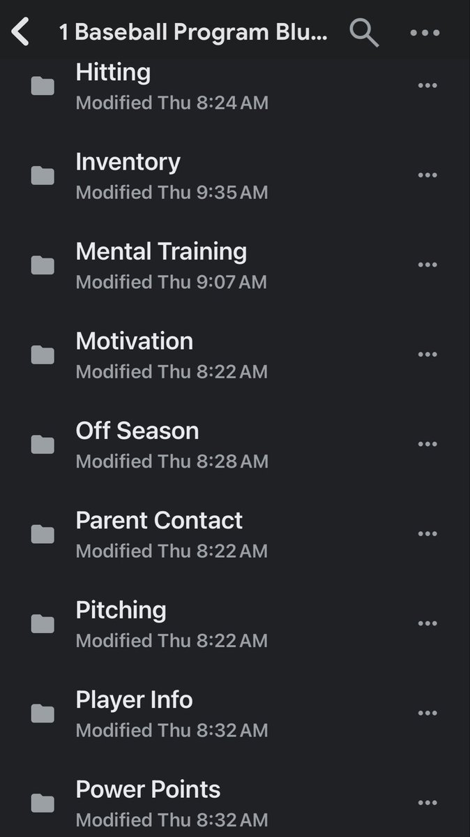 CoachRonKretz's tweet photo. Imagine opening one folder and finding:

✓ Practice Plans 
✓ Drill Library 
✓ Parent Handbook 
✓ Team Handbook 
✓ Staff Meeting Templates 
✓ Player Development Systems 
✓ College Practice Resources

That’s what I’ve been building.

Not theory.

Resources I’ve actually used for 20 years as a Texas high school head coach.

Library opens soon.

Here are some screen shots of what’s coming. 

These are Google Drive File Folders.