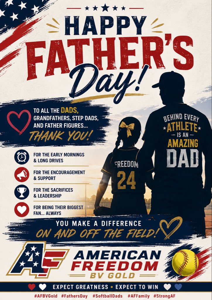 AFBVGOLD18U's tweet photo. 🥎HAPPY FATHER’S DAY 🥎

Today, American Freedom BV Gold would like to recognize and celebrate all of the amazing fathers, grandfathers, stepfathers, and father figures who make a difference in the lives of our athletes every day! https://t.co/79uRRDOgtx