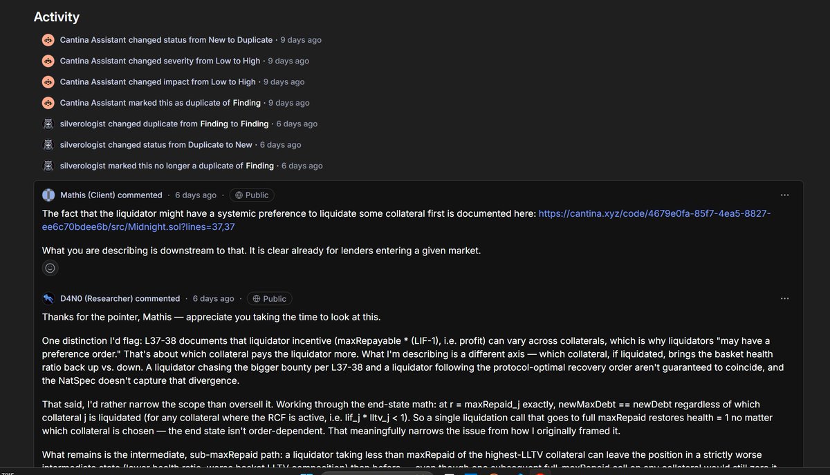 D4NOGOTHACKED's tweet photo. Past 6 months has been the craziest 6 months of my career as a smart contract security researcher. I submitted over 15 different vuln in the morphos contest. Each and every finding was either regarded as OOS or as invalid while the rest were downgraded to Information. https://t.co/cBXif7K37I