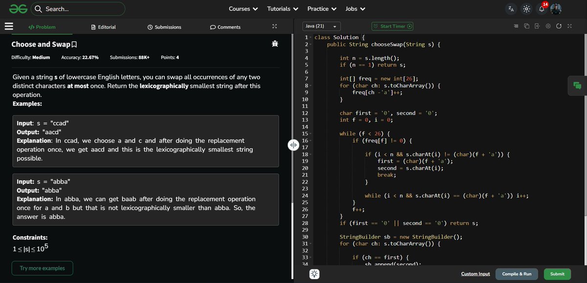 amanhaidry's tweet photo. 🗓️Day-333 of #365DaysOfCode 🎯

✅ @geeksforgeeks
#POTD: Choose and Swap

✅ @LeetCode
#DCC: Maximum Ice Cream Bars

#365DaysOfDSA #geeksforgeeks #gfg #leetcode #365DaysOfcoding #Java #DataStructuresAndAlgorithms #DSA #ProblemSolving #CodingJourney https://t.co/pdOrLCbgCo