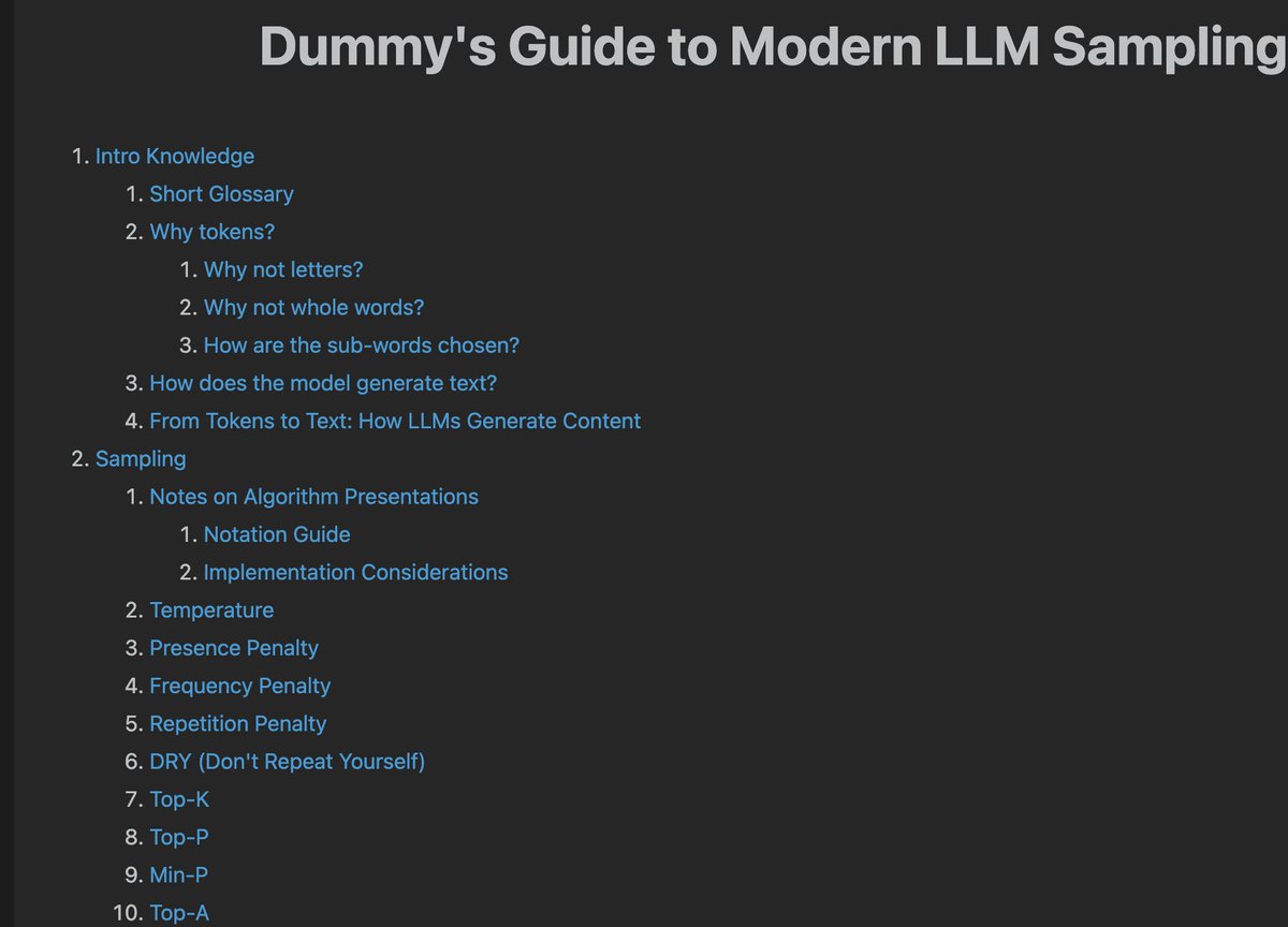 宝藏级 LLM 采样指南来了 标题：《Dummy's Guide to Modern LLM Sampling》 这篇文章把现代 LLM 文本 ...
