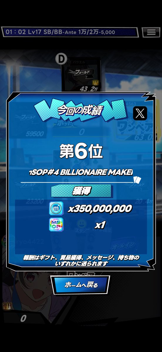 ryo44222's tweet photo. ｍSOP＃4 BILLIONAIRE MAKER
第6位 https://t.co/fc9qUX8oqz