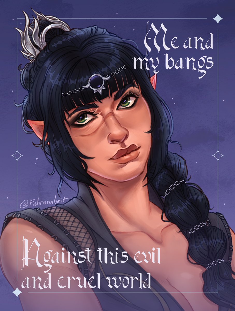 Fahrennheit's tweet photo. She's just a girl with some blunt-cut bangs #bg3 #shadowheart https://t.co/F1gj9i6lE2