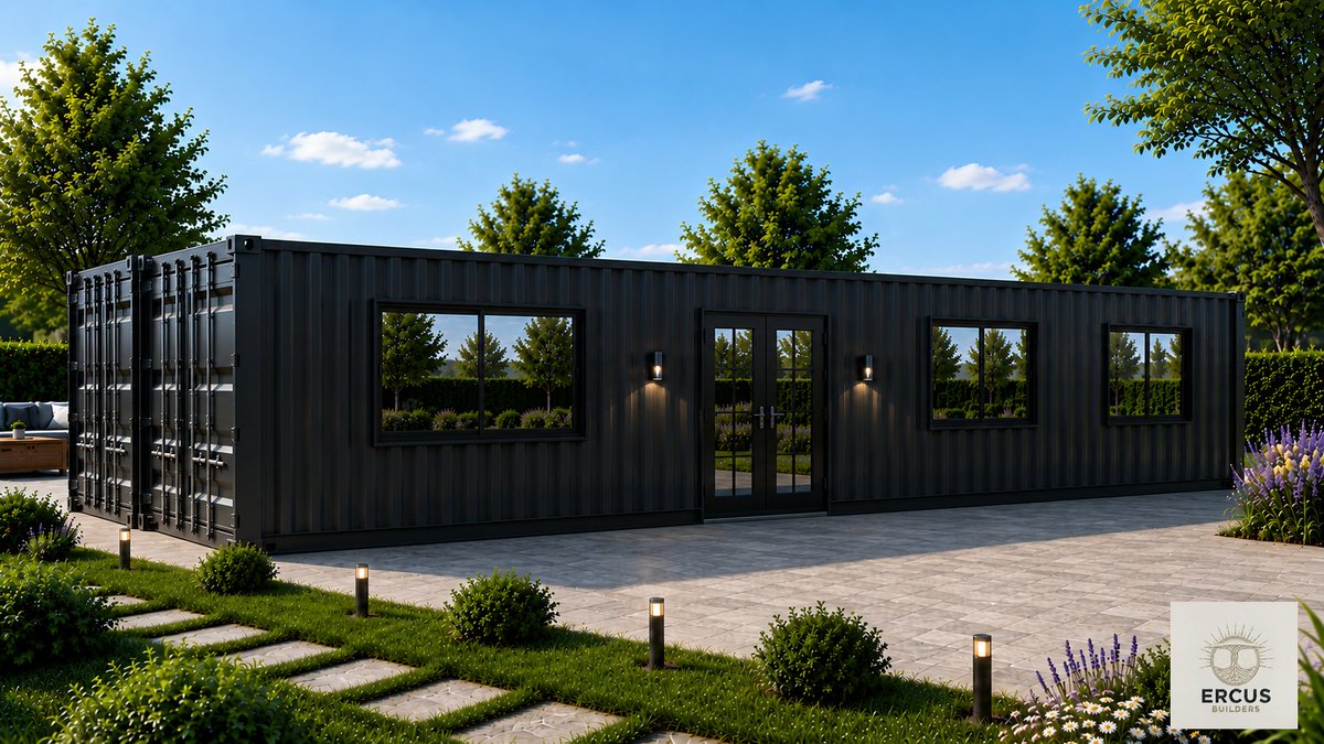 ErcusBuilders's tweet photo. Fabricated from two combined 40ft High Cube shipping containers comprises

• Ensuite master bedroom
• Flexible second bedroom for family, guests, or a home office
• Shared bathroom and WC
• Open-plan kitchen and lounge https://t.co/tpnh6079dz