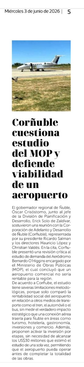 damikgi's tweet photo. Ñuble necesita un aeropuerto y el estudio del MOP no puede ser una sentencia definitiva.Desde CorÑuble hemos planteado que la evaluación debe medir el verdadero impacto en turismo, inversión, comercio, emergencias y conectividad.El desarrollo regional requiere mirada estratégica https://t.co/Rdqz0121gi