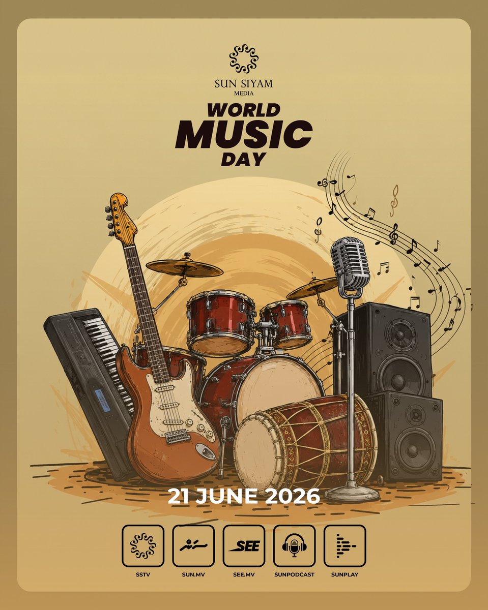 sstvmv's tweet photo. ๐ถ World Music Day ๐ถ
Today, we celebrate the universal language that speaks to every heart. ๐ต๐
#WorldMusicDay #MusicDay #Music #Maldives #Boduberu #SSMedia #SSTVMV #SunMV #SeeMV #SunPlay #SunPodcast https://t.co/RfiWJpvS33
