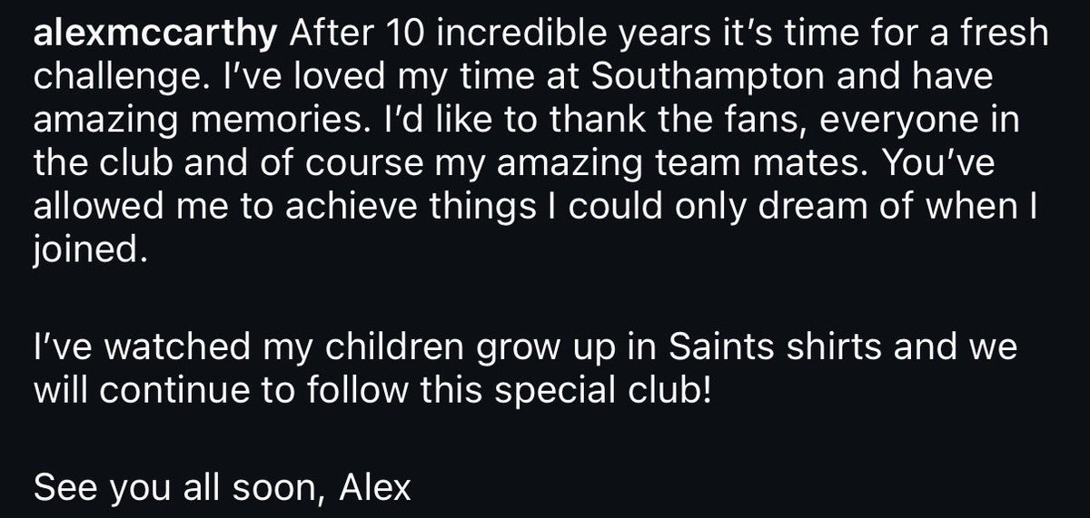 JustSaints_'s tweet photo. Alex McCarthy on Instagram. 

#SaintsFC https://t.co/YYlToprKTp