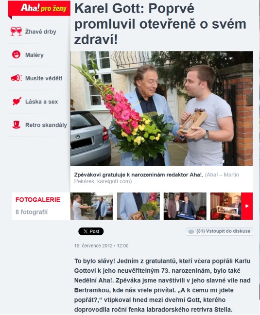 vojber's tweet photo. @LubosPro1 Luboši, a nepsal se spíš 14. červenec 2012, kdy jste přijel gratulovat Vy k narozeninám Karlovi Gottovi? Protože takhle to tehdy psal "Váš" deník Aha!...  https://t.co/gPPcJRxb70 https://t.co/7czcDgSy0T