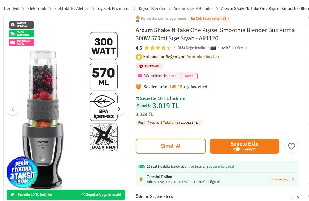 cofinium's tweet photo. çok değil 3 ay önce falan 1,600 tl ye satılıyordu sekmelere kaydetmiştim şimdi baktım 3000tl olmuş. ne oldu da yüzde 90 oranında arttı? @Trendyol @ArzumEvAletleri https://t.co/OPakHLgUih