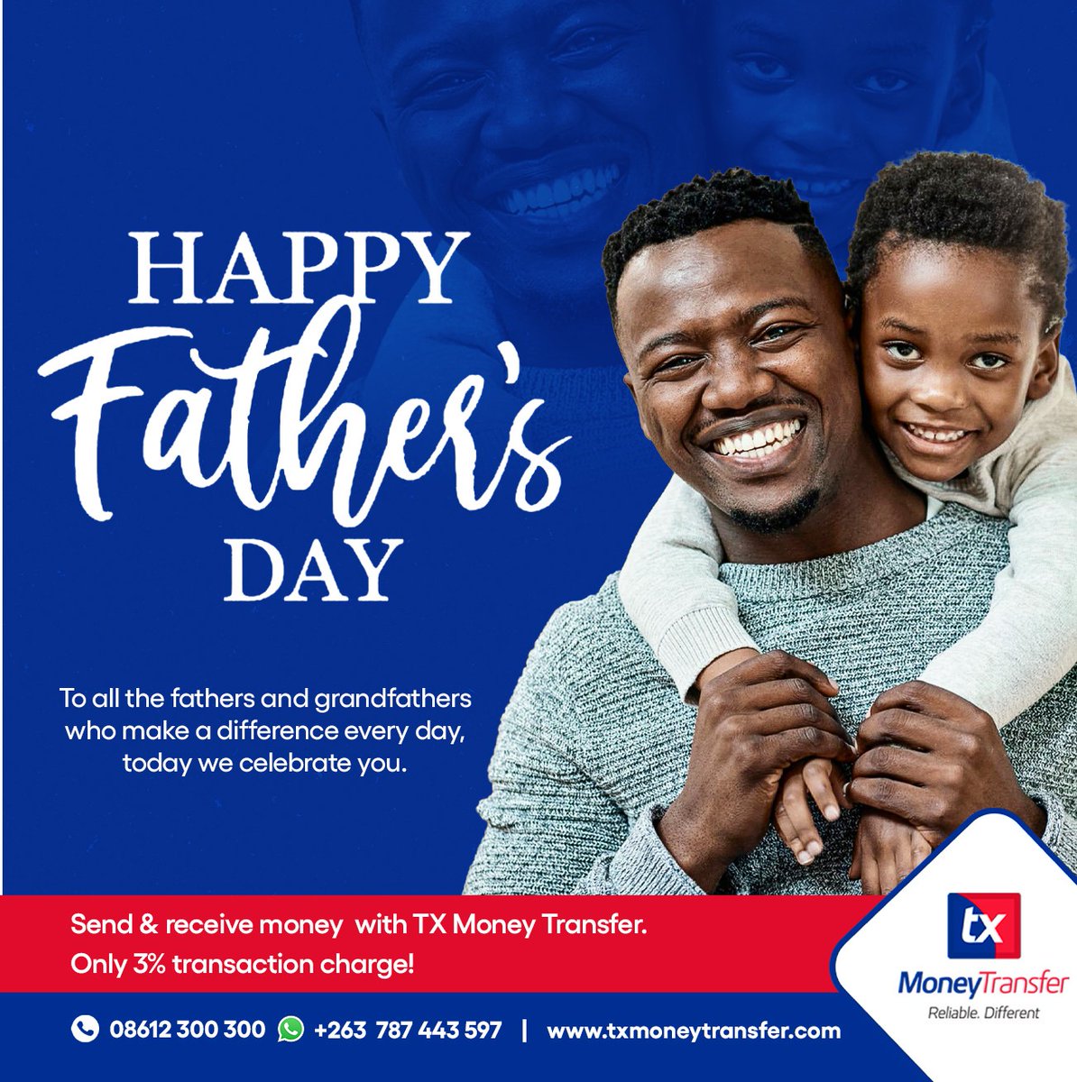 txmoneytransfer's tweet photo. Happy Father’s Day! 

Today, we celebrate the hard-working fathers and grandfathers who always ensure their families are taken care of. Your love, dedication and sacrifices never go unnoticed.

Wishing you a day as rewarding and wonderful as you are!

#FathersDay #SupportingFamily #DadTheHero #TXMoneyTransfer