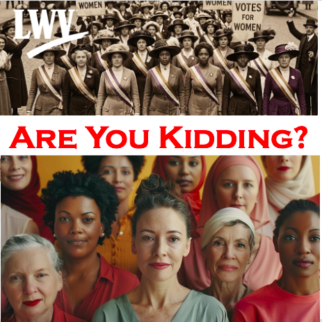 lwv_wa's tweet photo. Some women say they’d give up their right to vote and embrace one vote per household with husbands deciding. That’s not democracy. That’s retreat from equal rights for women. The 19th Amendment gave women the right to vote. We’re not giving that up. @LWV https://t.co/gvoTcmgLlY