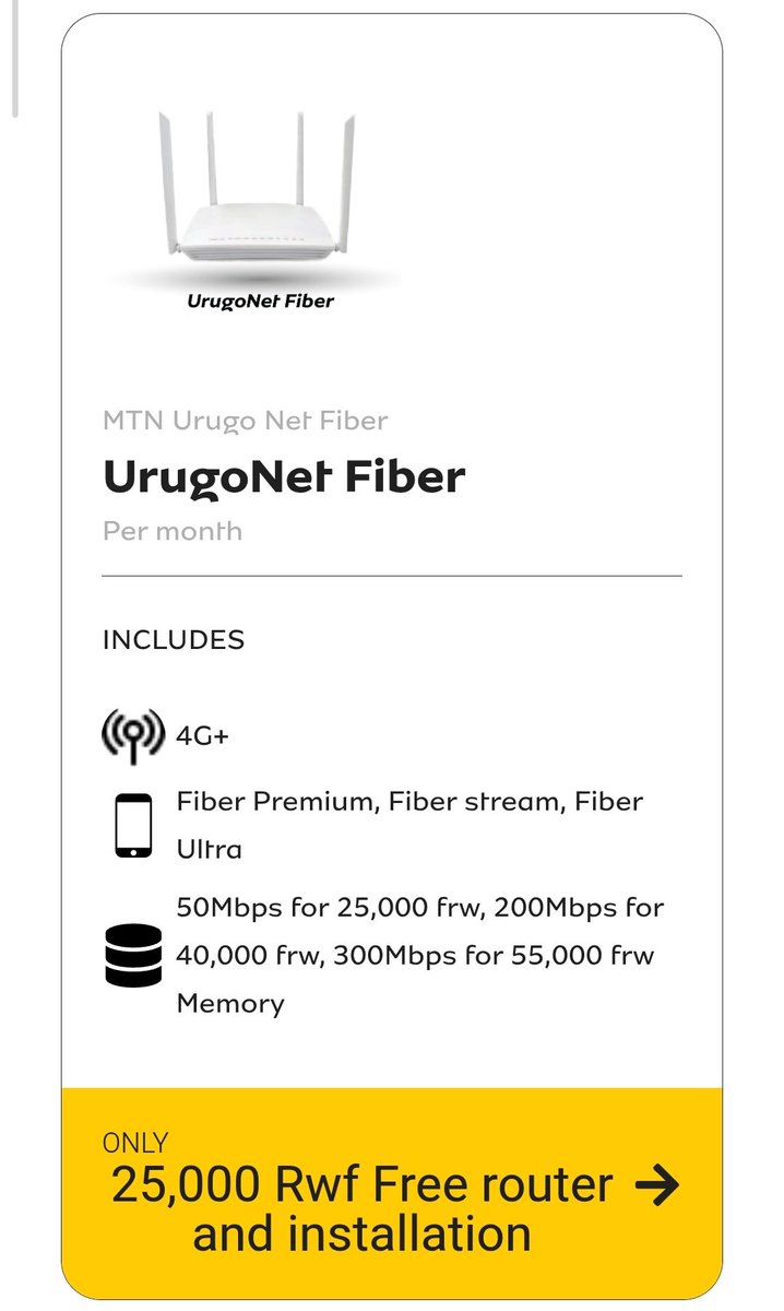 NKarabayinga's tweet photo. Hello @MTNRwanda
Nashakaga kumenya amakuru yisumbuyeho kuri iyi Urugo Net Fiber, kuko it seems nta bisobanuro bihagije nabonye from MTN Center aho ntuye. Thank you. @MTNRwanda https://t.co/hu2oGIoGbw