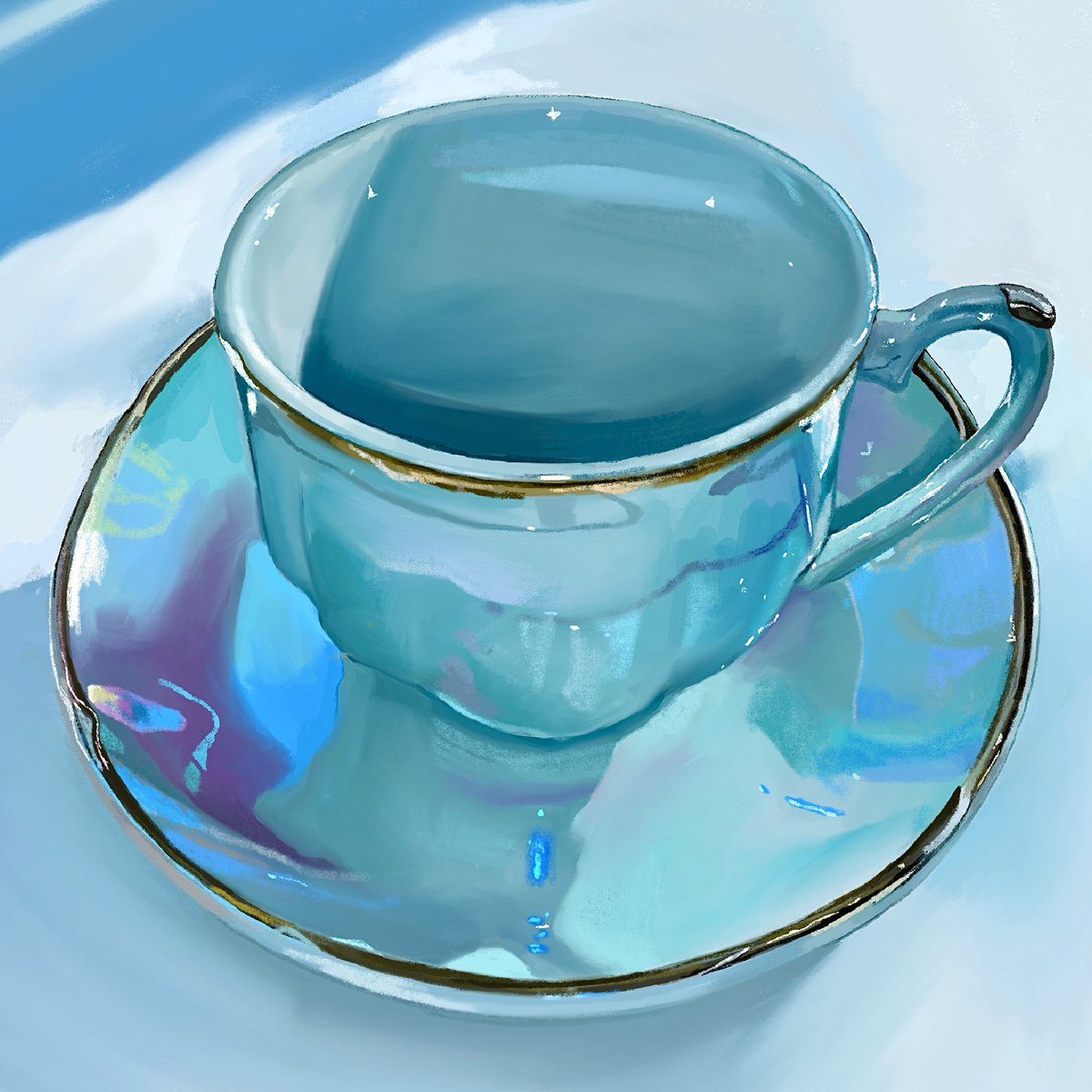 0_skyblue's tweet photo. オーロラカラーな質感出すのにめちゃめちゃ苦労したティーカップの絵見ていってもらえませんか､､､

←描いたティーカップ　　　　　　　　描いたティーカップ→ https://t.co/uMBZ6RYNQU
