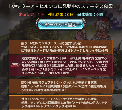 Granblue_GW's tweet photo. 【火古戦場95hell ウーアヒルシュ行動表】
https://t.co/hg5w20m4Kj
HP：1億3125万/CT2
通常攻撃：全体対象
・75%特殊
全体ダメ+防御DOWN、敵特殊ダメUP
・50%特殊
弱体リセット
8回ダメ+強化消去、敵追撃/防御UP
・25%特殊
4回ダメ、敵DATAUP
・10%
ブレイク解除
#グラブル https://t.co/JDH4MeQNUt