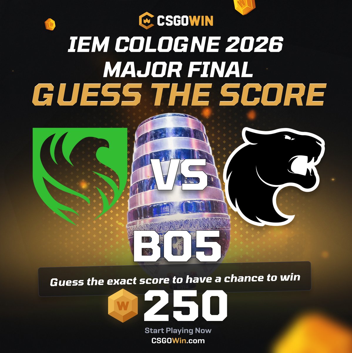 CSGOWincom's tweet photo. The IEM Cologne Grand Final is HERE 👀🏆

Falcons VS Furia 

BO5. Guess the exact score to win 250 coins! 💸
(Example: FURIA 3-2)

Entries close at match start ⏳ https://t.co/OgeIjdeC3p