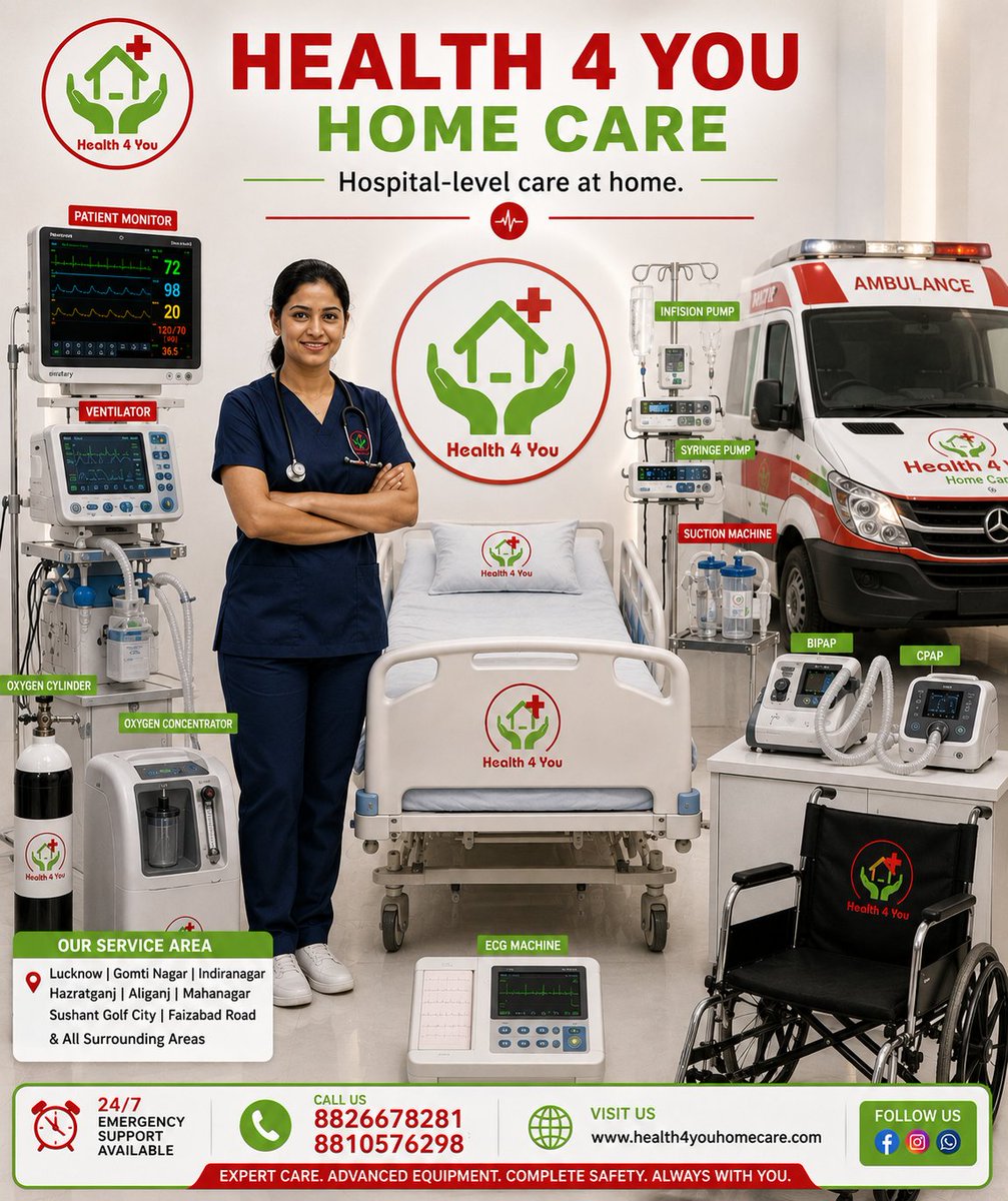 Health4Youcare's tweet photo. 24×7 HOME HEALTHCARE SERVICES
Hospital-Level ICU Care at Home
✅ Complete Home ICU Setup
✅ ICU Trained Nurses (24×7 / 12 Hours)
✅ Ventilator, BiPAP &amp; CPAP Support
Service Areas:
📍 Gurgaon | Delhi | Noida | Faridabad | Ghaziabad
Call Now (24×7):
📞 8826678281 | 8810576298 https://t.co/ypaJaRXhlH
