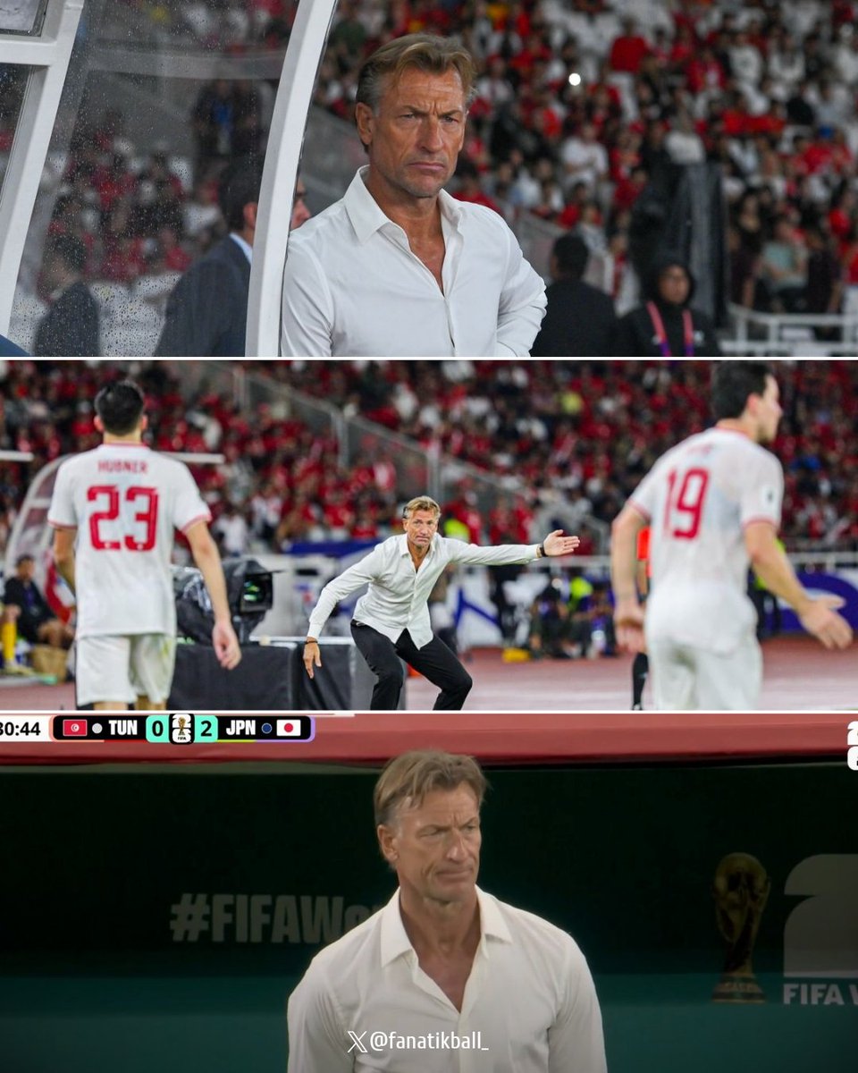 fanatikball_'s tweet photo. #FIFAWorldCup | Siapa sangka?

Mantan pelatih 🇸🇦 Arab Saudi yang pernah jadi lawan 🇲🇨 Timnas Indonesia di Kualifikasi Piala Dunia 2026, kini jadi bos baru Tunisia di Piala Dunia!

Hervé Renard langsung ditugaskan untuk menyelamatkan 🇹🇳 Tunisia setelah pelatih sebelumnya dipecat. Pengalaman juara AFCON-nya bakal diuji berat nih, apalagi di laga pertamanya langsung bertemu dengan 🇯🇵 Jepang dan kalah telak 4-0, membuat Tunisia akhirnya tersingkir dari Piala Dunia 2026 😭

#FeelEveryGoal | @toshibatv_id