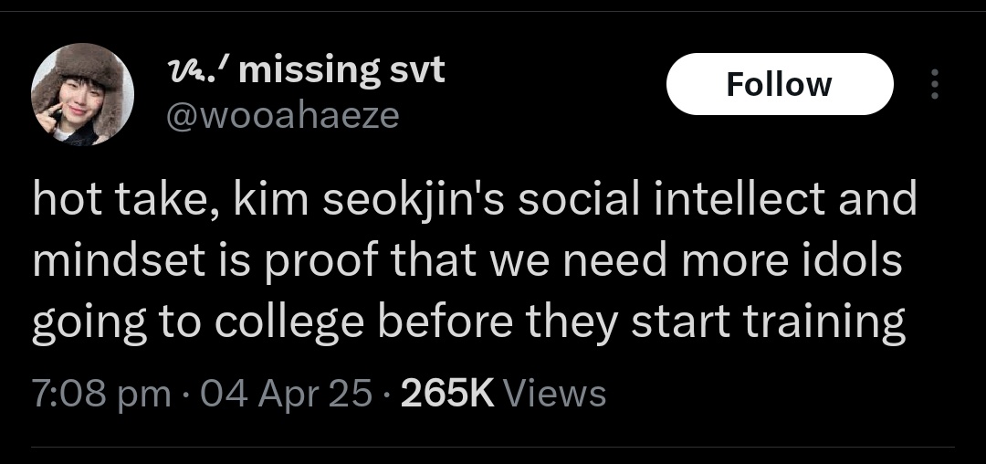 SeokJinLovyy's tweet photo. One of the most accurate tweets I've ever read..
The way Jin speaks,handles situations and shares his wisdom says so much about his incredible mindset.
Balancing life as an idol while studying at a prestigious university makes it even more admirable..
No one is like kim Seokjin🩷 https://t.co/92BP6EvQ7J