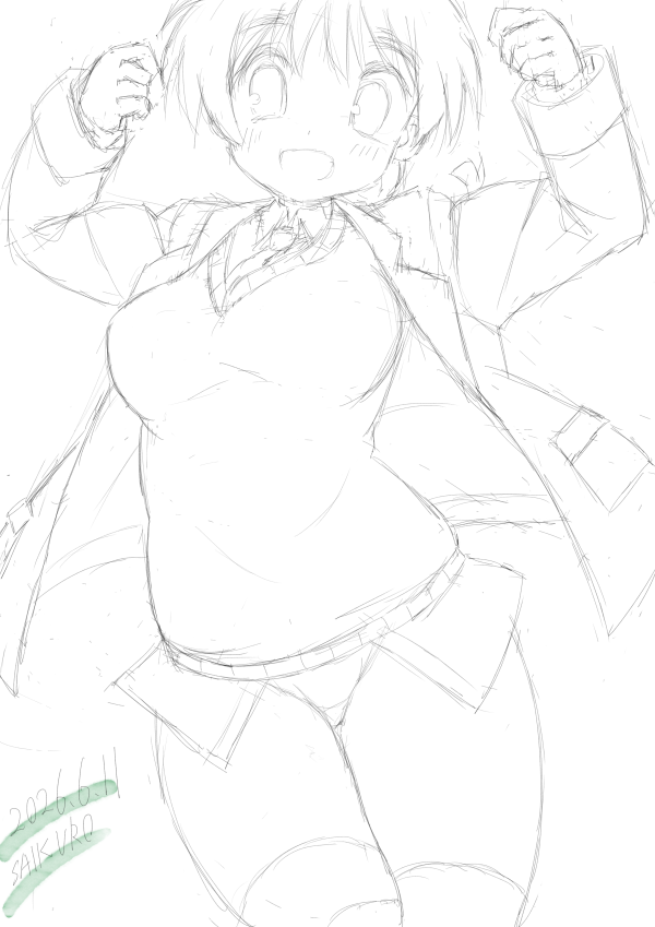 sai_cro's tweet photo. ラフはこんなんでした。
ちょっと姿勢に無理があるかな？と修正しましたが、ダイナミズムはラフのほうがありますかね。 https://t.co/CVJT3yjnRE
